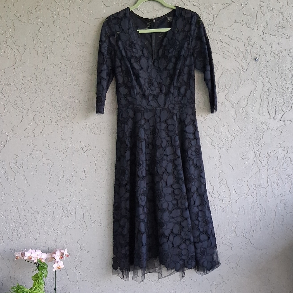 Rickie Freeman for Teri Jon Black A-Line V-Neck Dress